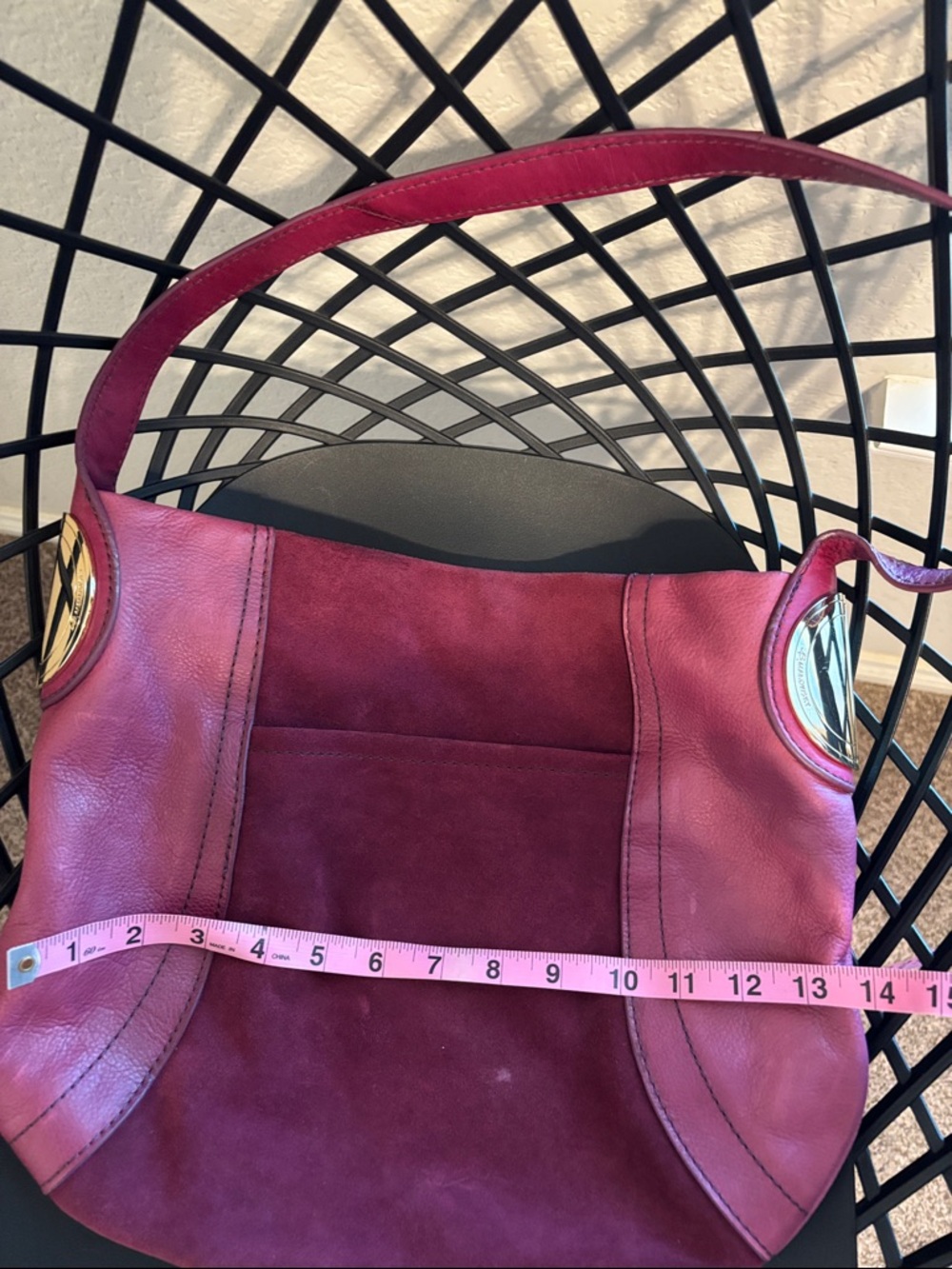 B. Makowsky Suede Leather Shoulder Bag in Fuchsia - Picture 10 of 11